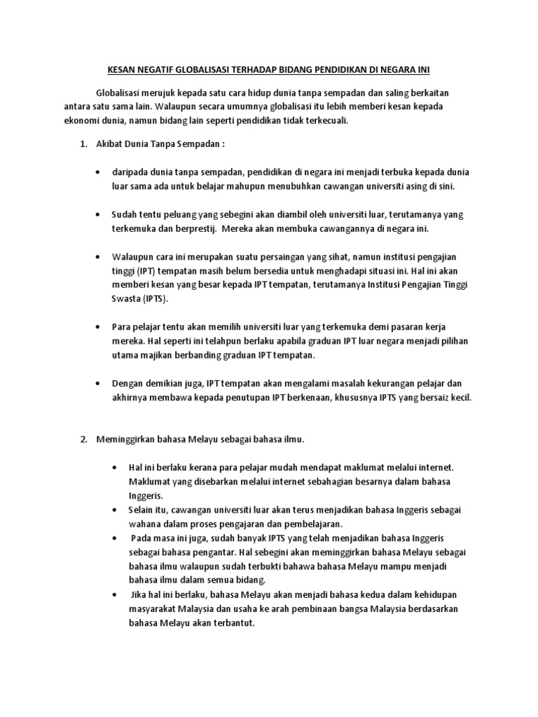 Kesan Negatif Globalisai Pdf