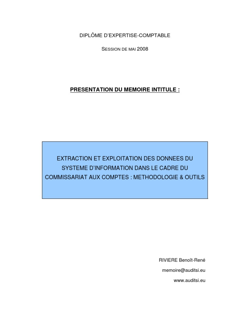 memoire dexpertise comptable intitule extraction  exploitation des