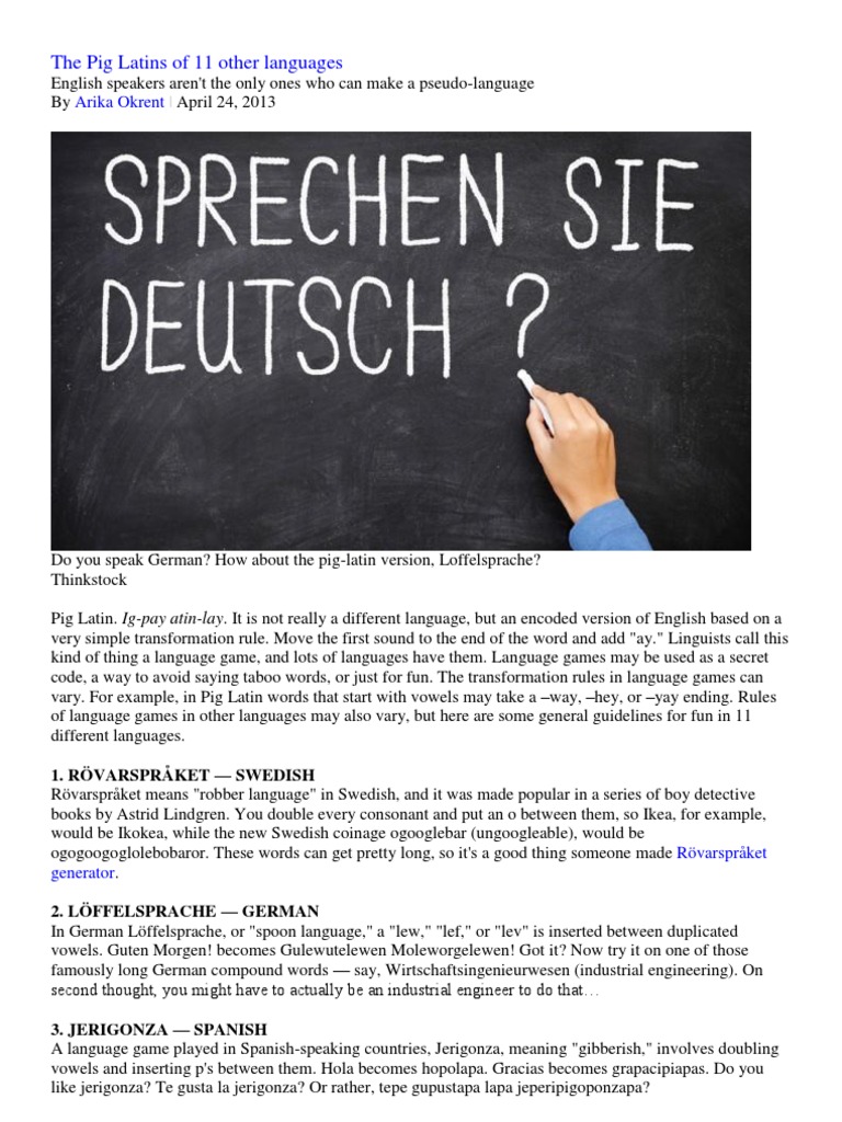 Language Games: Pig Latin Worldwide | PDF | Languages | Language Arts ...