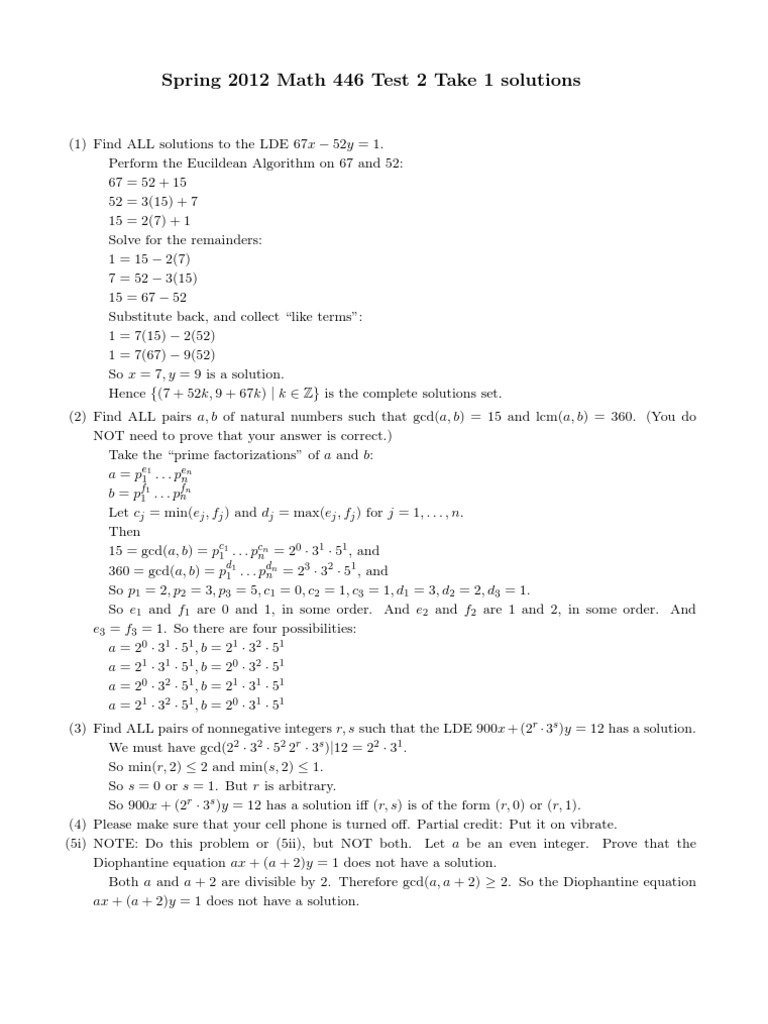Math 446 Test 2 Solutions Spring 2012 | PDF | Factorization ...