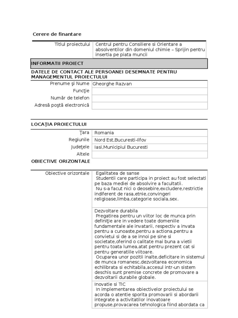 Cerere de Finantare | PDF
