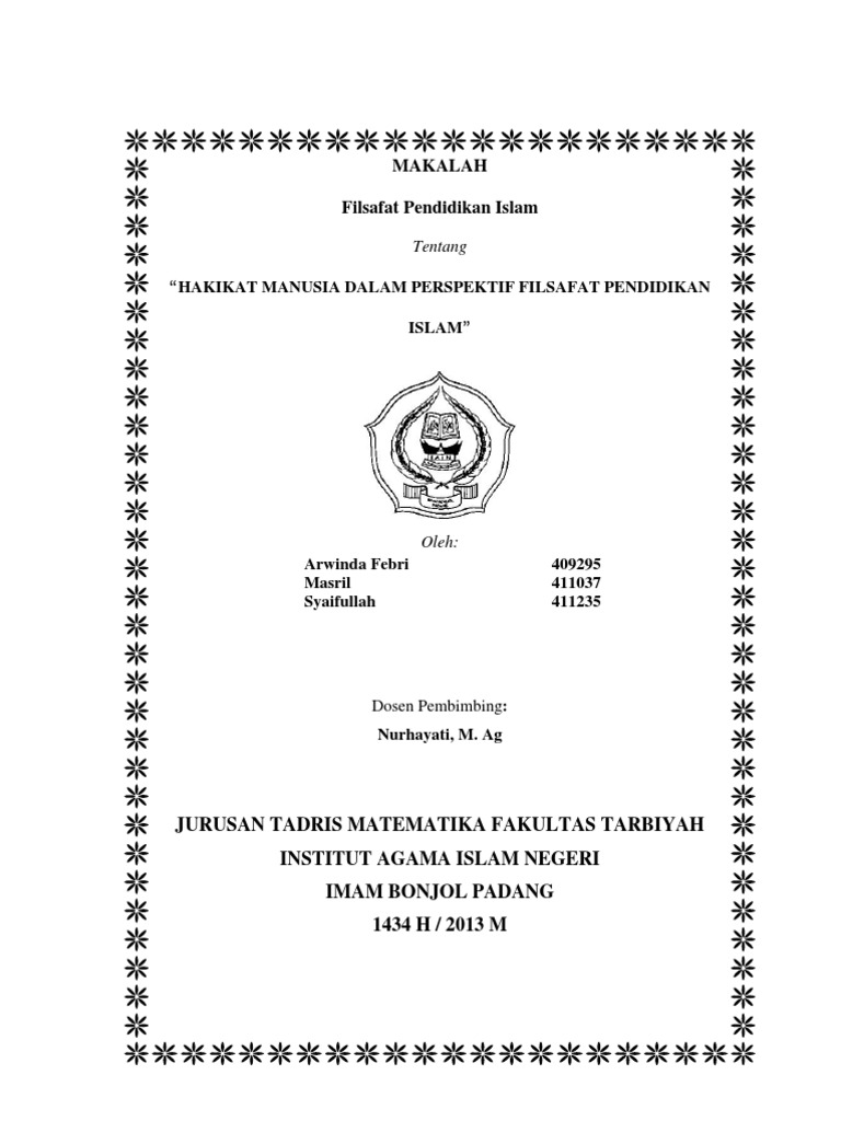 Makalah Hakikat Manusia Dalam Perspektif Filsafat Pendidikan Islam
