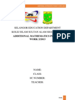 Additional Mathematics Project Work Index Number