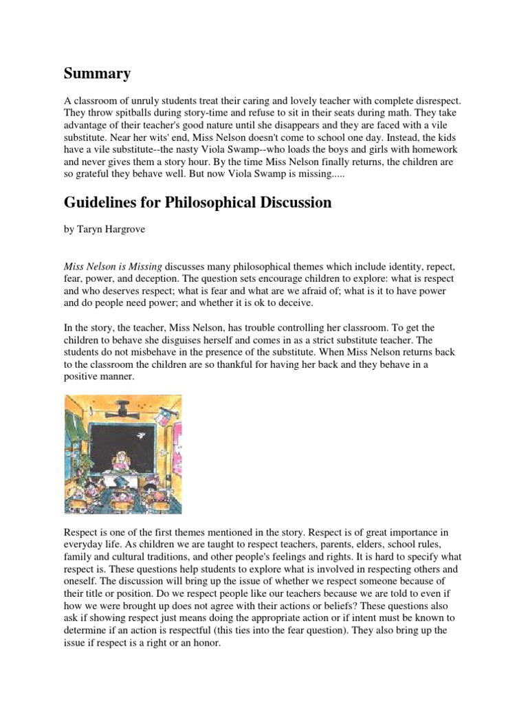 Miss Nelson Is Missing Reading Comprehension Narration