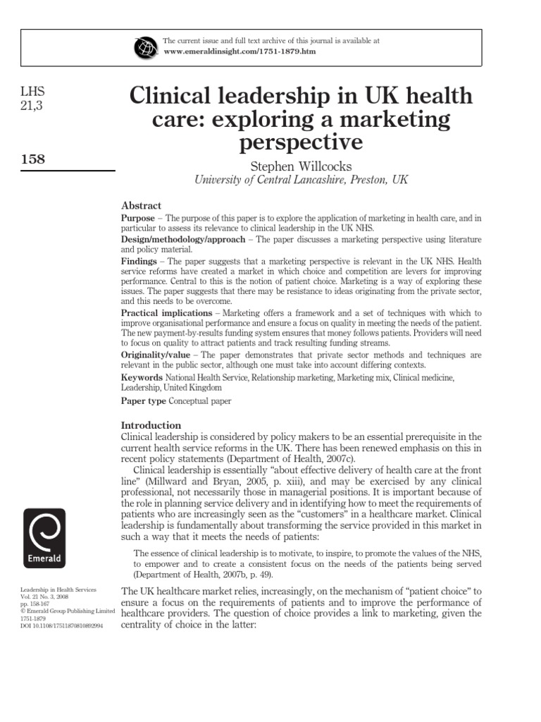 Clinical Leadership Pdf Leadership National Health Service