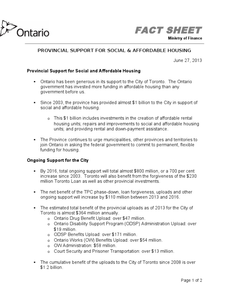 Ontario's Investment in Affordable Housing | PDF | Welfare | Property Tax