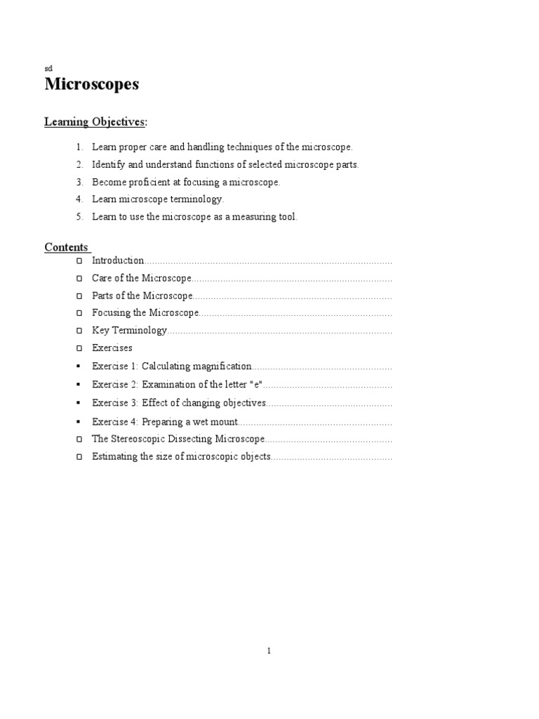 Microscopes Learning Objectives PDF Lens (Optics) Human Eye