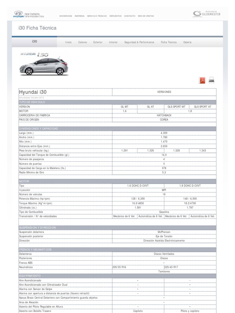 Ficha Técnica Hyundai i30 2012 | PDF | Esfuerzo de torsión | Eje