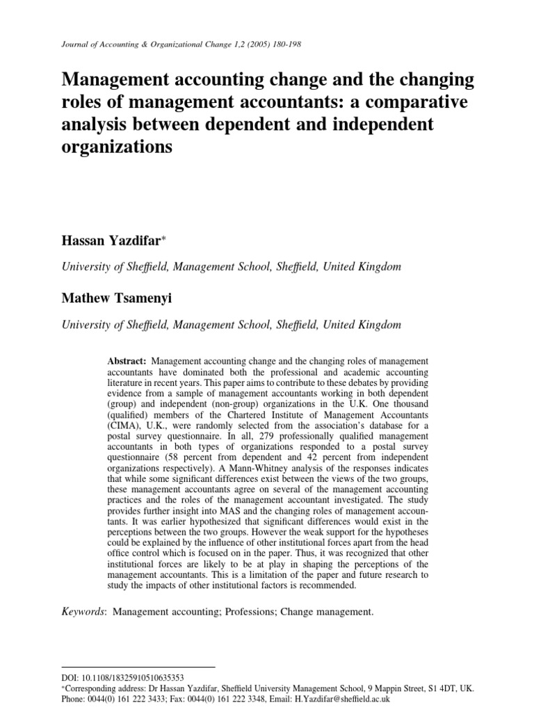 Management Accounting Change Analysis | PDF | Management Accounting ...