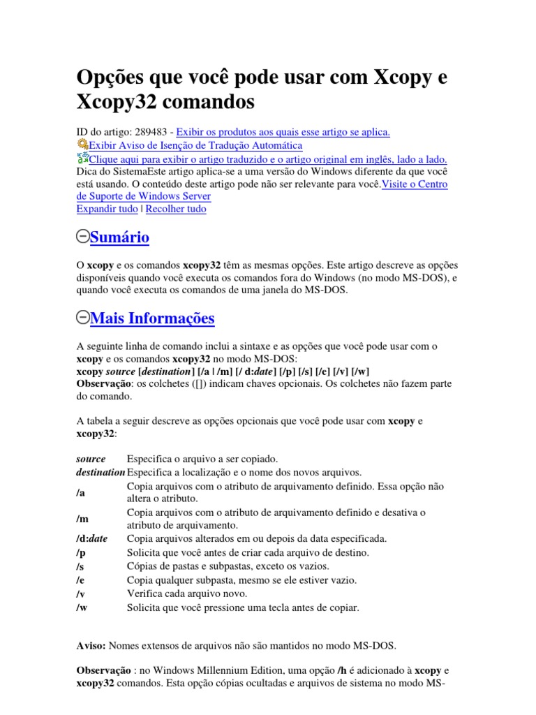 Opções do Comando Xcopy e Xcopy32 | PDF | Inicialização (informática ...