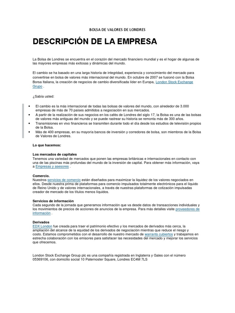 Historia de la Bolsa de Valores de Londres | PDF | Bolsa | Bolsa de Valores