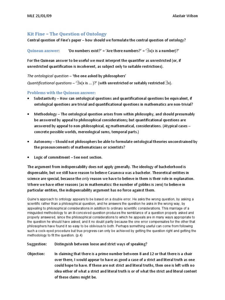 Ontology and Quine's Quantification Debate | PDF | Reality | Existence