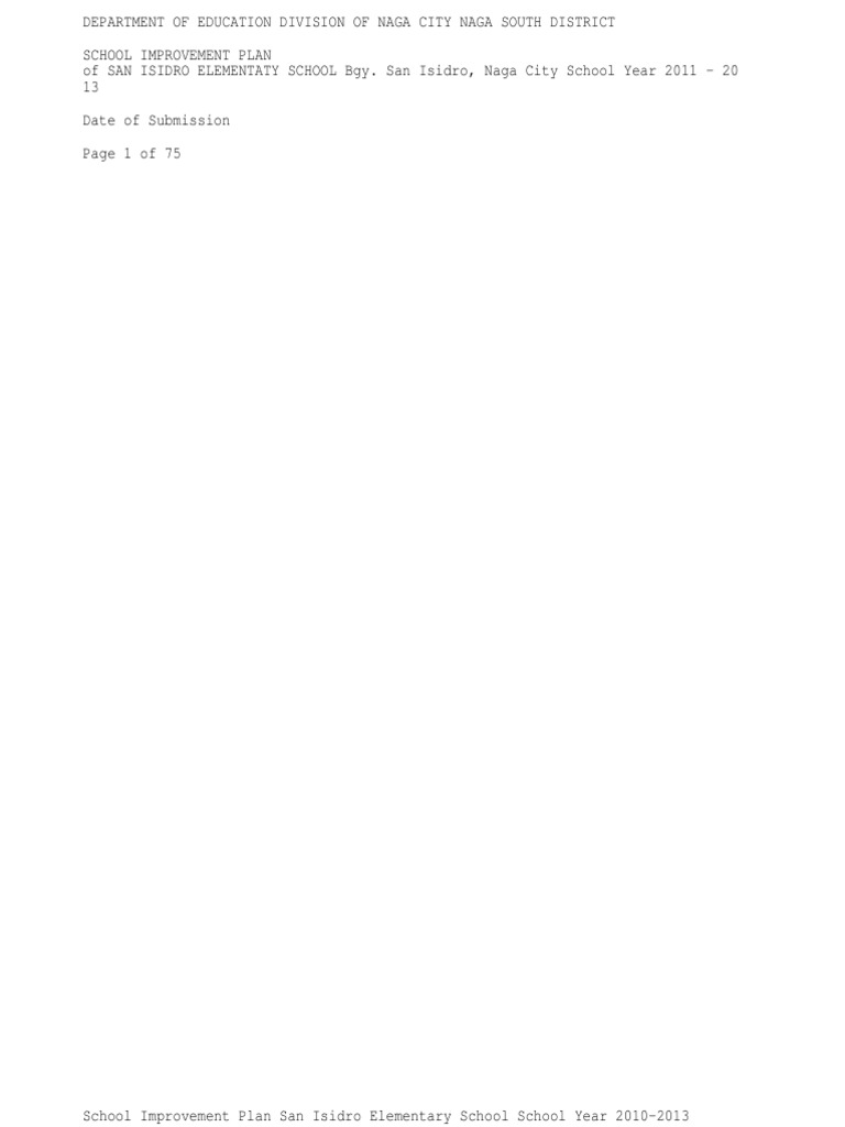 45496172 School Improvement Plan of San Isidro Elementary School Naga City  2011 2013 | Primary Education | Teachers