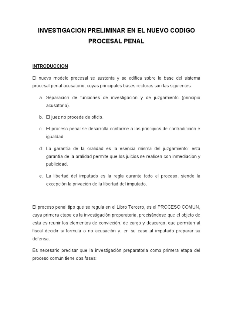 Investigacion Preliminar en El Nuevo Codigo Procesal Penal | PDF ...