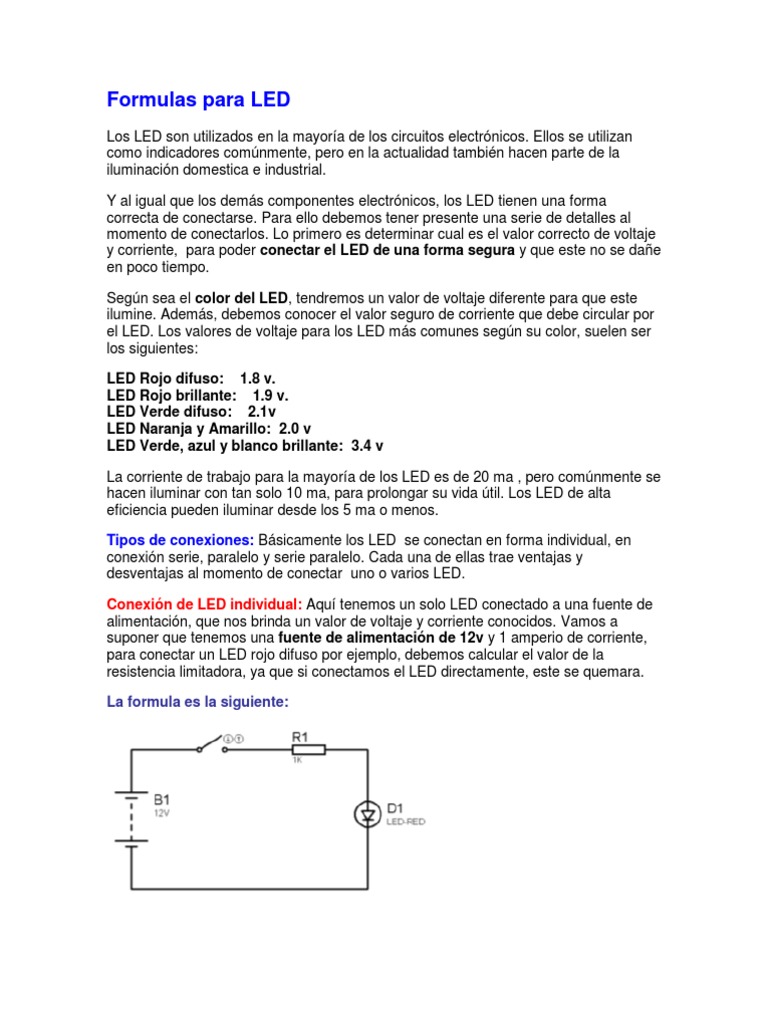 Formulas LED Diodo emisor de luz Resistencia Eléctrica y Conductancia