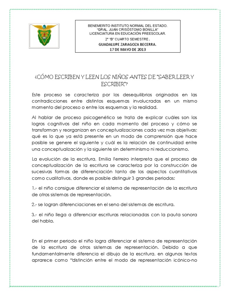 Proceso de Lectura y Escritura Infantil | PDF | Palabra | Escritura
