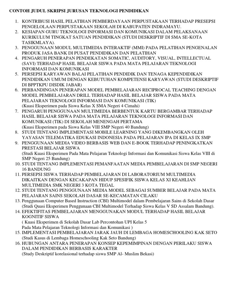 Contoh Judul Skripsi Jurusan Teknologi Pendidikan