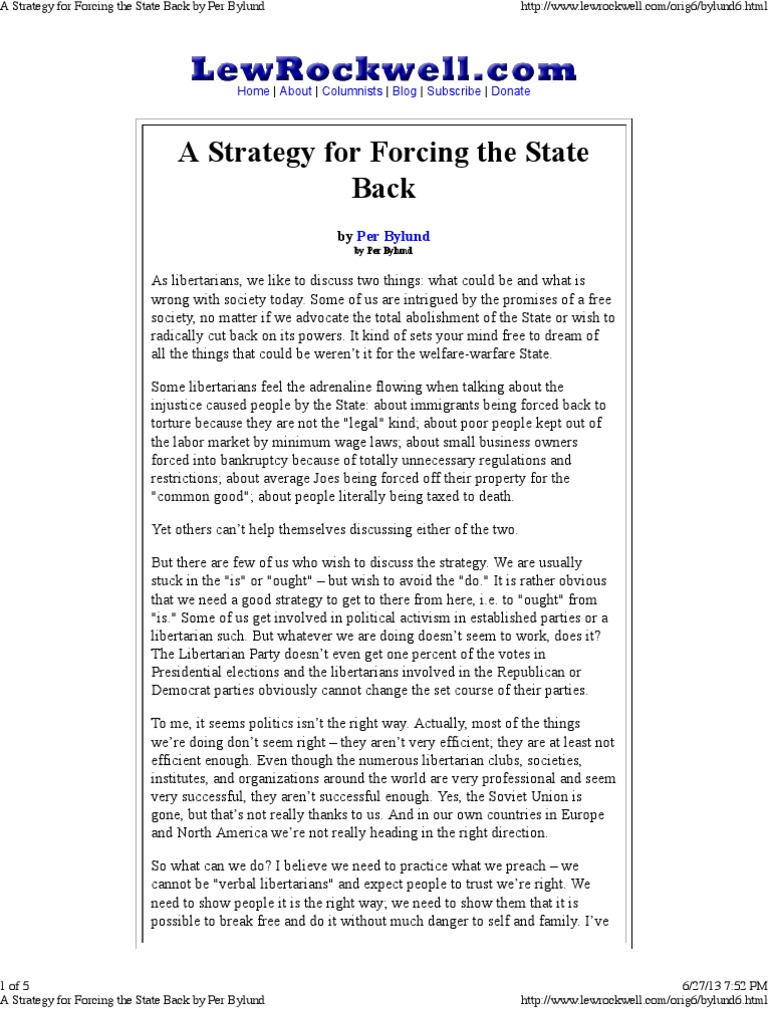 A Strategy For Forcing The State Back | PDF | Libertarianism ...