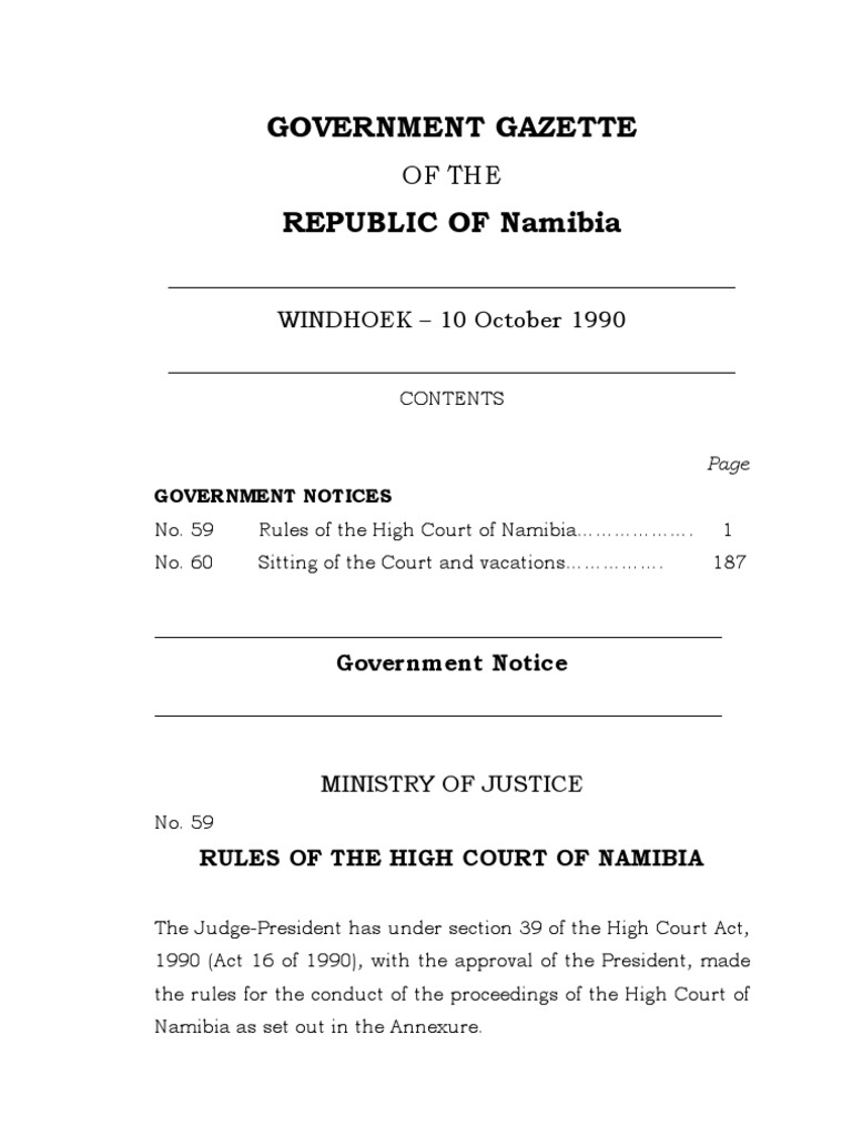 High Court Rules of Namibia Summons Justice Of The Peace Avaliação gratuita de 30 dias