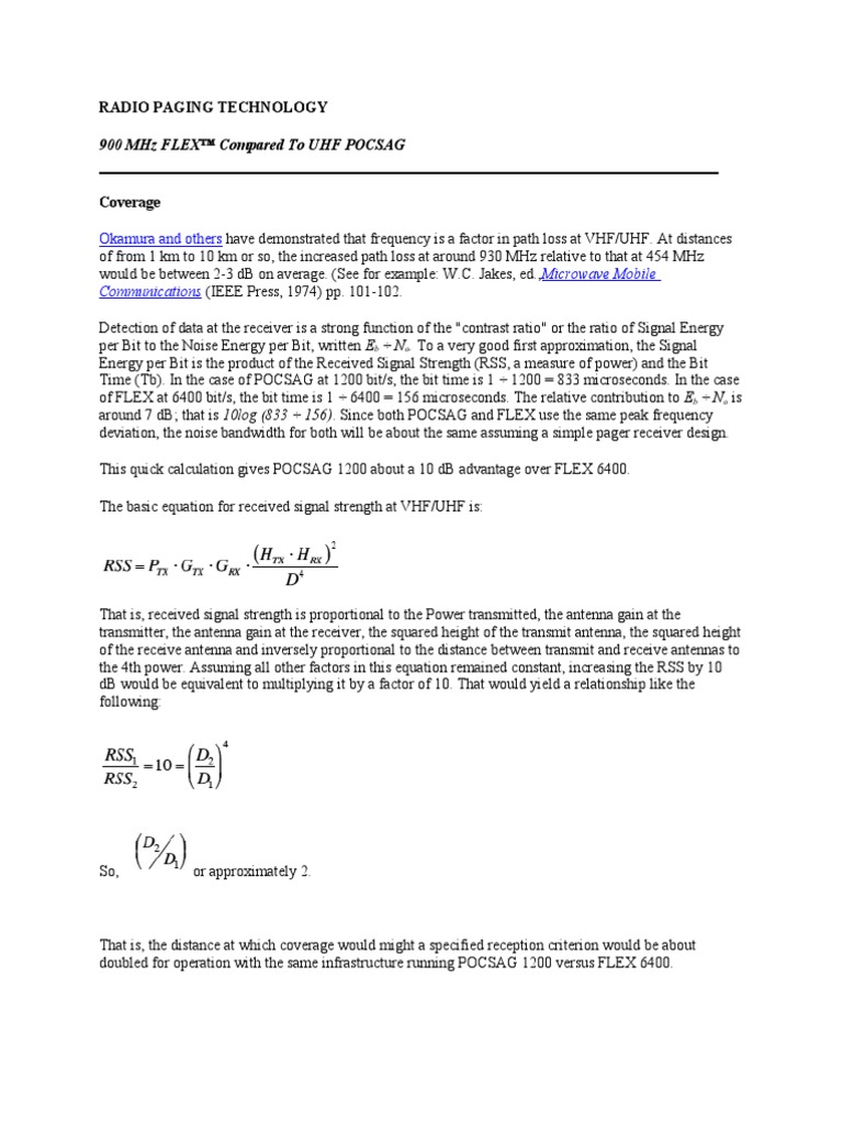 Radio Paging RX Signal Strength PDF Antenna (Radio) Frequency