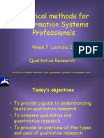 Analytical Methods For Information Systems Professionals: Week 7 Lecture 2 Qualitative Research