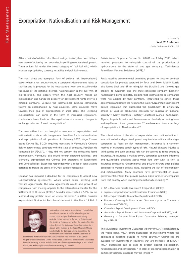 Expropriation, Nationalisation and Risk Management PDF Multilateral