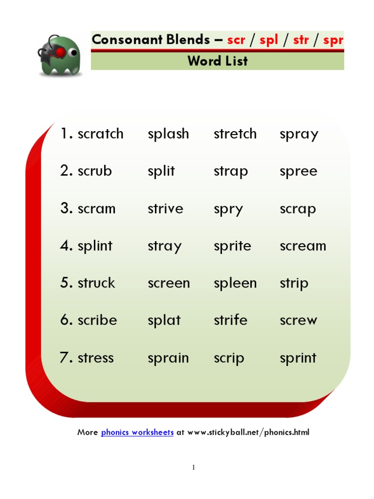 grade doc sheet English Lesson:  'scr spr' / str Word spl  / / Phonics