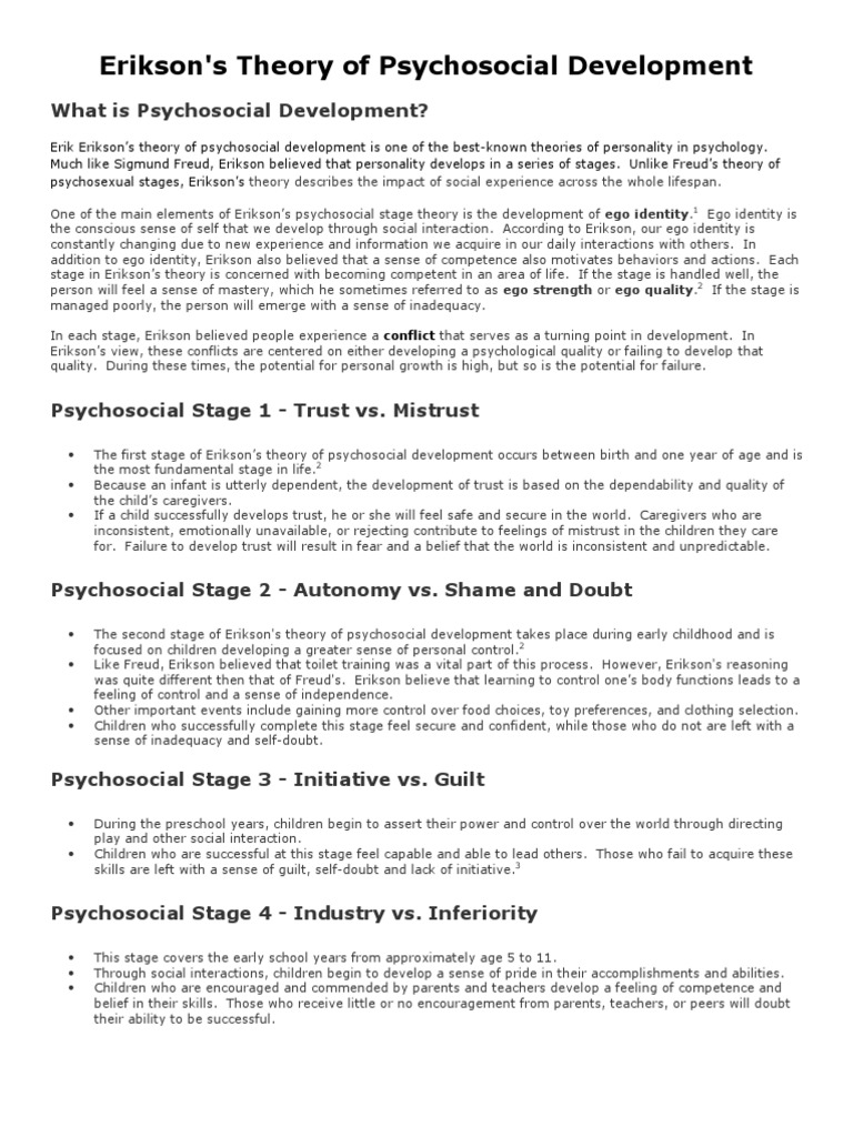 Erikson's Psychosocial Development Stages | PDF | Interpersonal ...