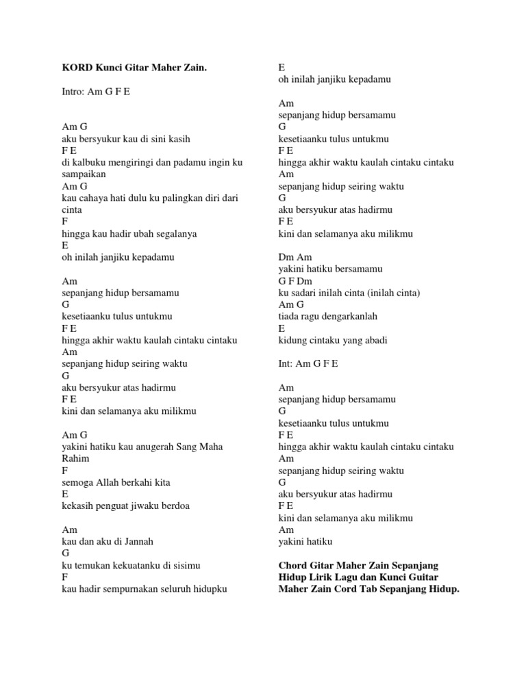 Kord Kunci Gitar Maher Zain