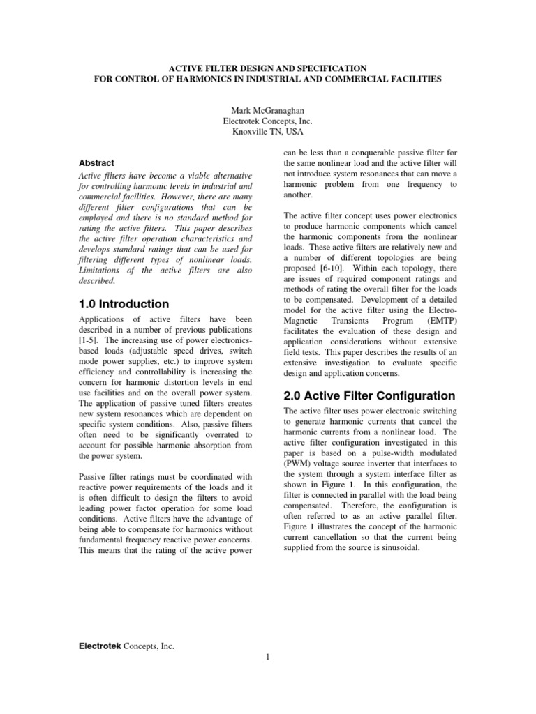 Active Filter Design and Specification For Control of Harmonics in ...