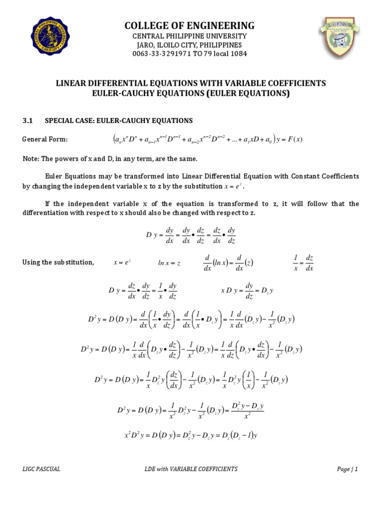 Lde With Variable Coefficients | Ordinary Differential Equation | Equations
