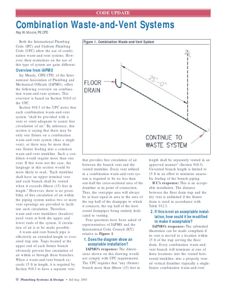 ASPE PSD Combination Waste and Vent Systems PDF Oxygen Plumbing