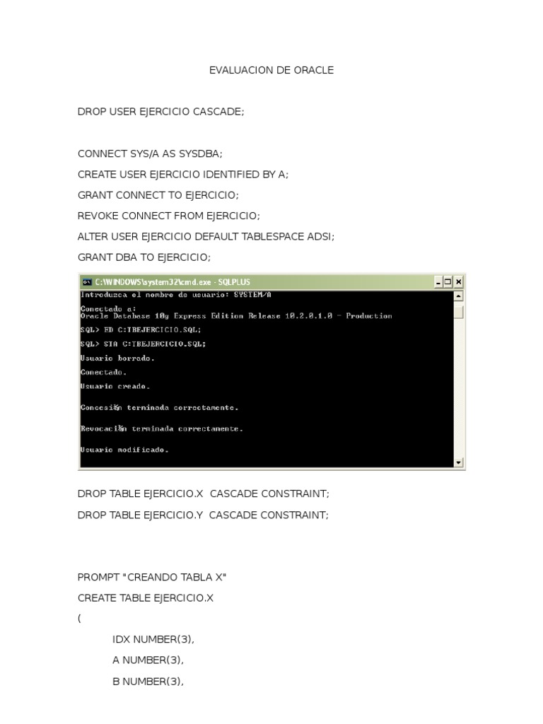 Gestión de Usuarios y Tablas en Oracle | PDF | Gestión de datos ...