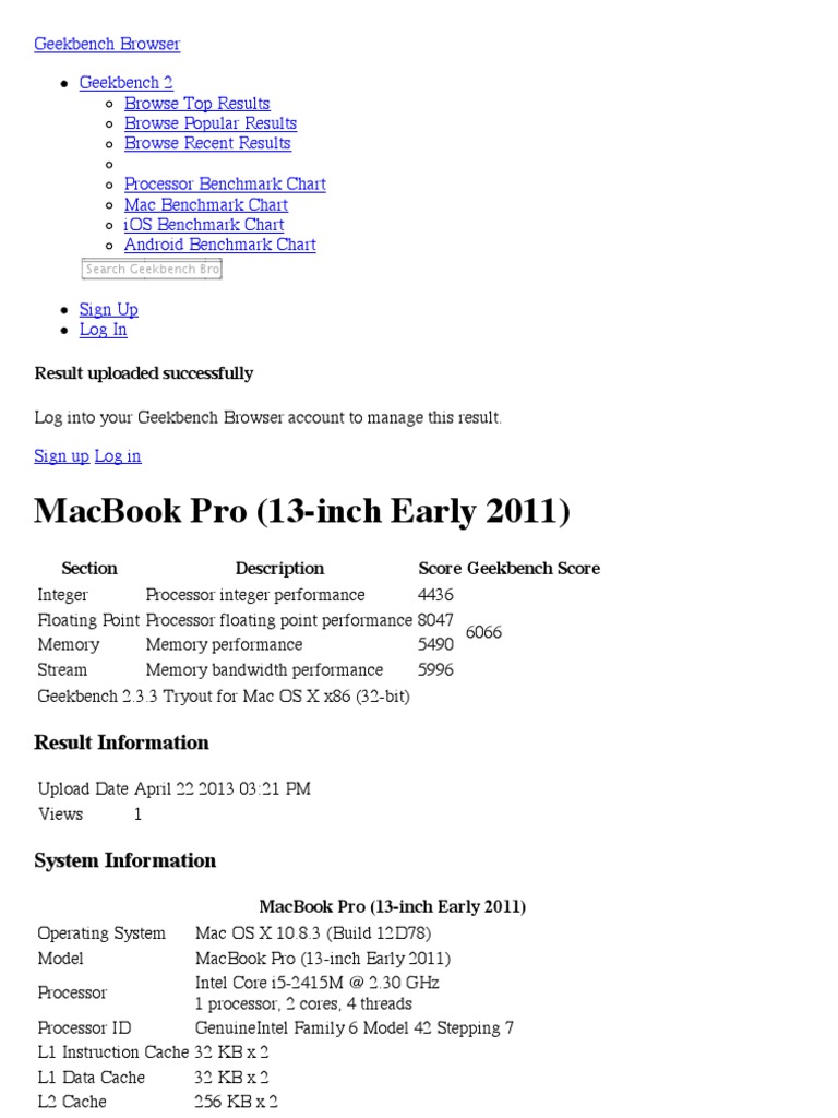 Macbook Pro 13 Inch Early 2011 Geekbench Browser Multi Core