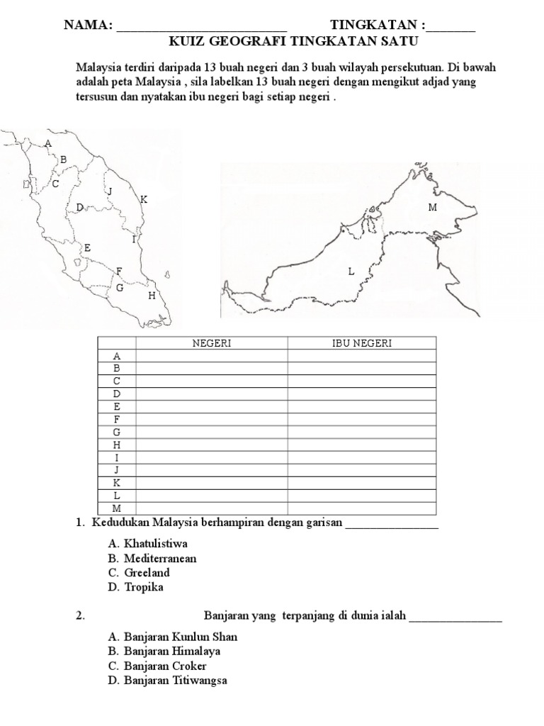 Kuiz Geografi Tingkatan Satu Pdf