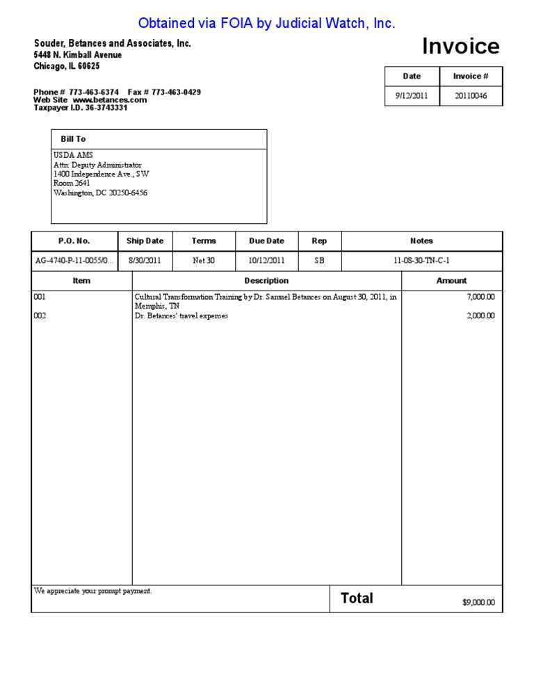 USDA Invoice for Cultural Training | PDF