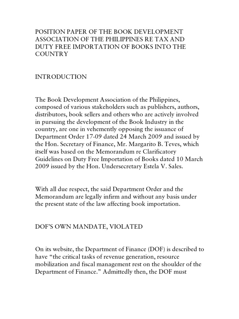 Position Paper of The Book Development Association of The Philippines ...