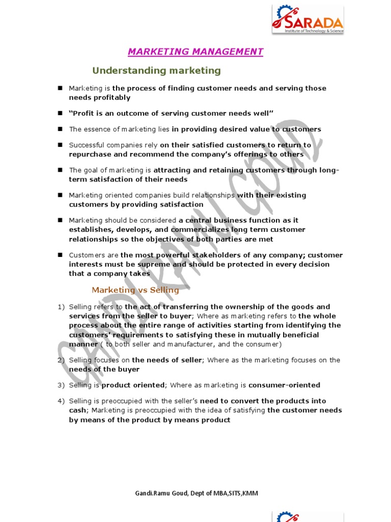 Unit I | PDF | Sales | Marketing
