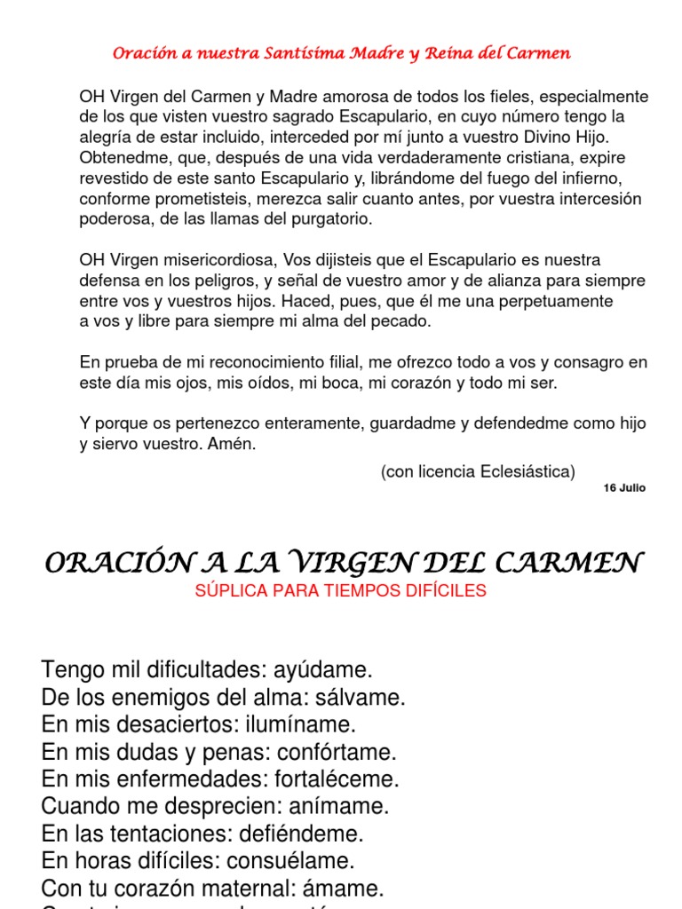 Oracin A Nuestra Santsima Madre y Reina Del Carmen 1216229903446365 9 ...