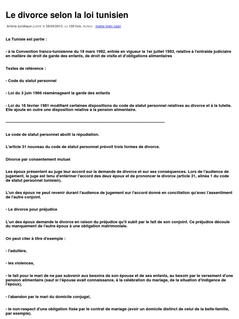 Divorce Selon Tunisien 11448 Mariage Sauvegarde De Justice