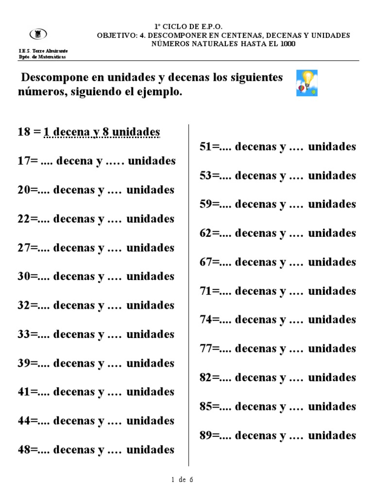 Descomposicion de Numeros | Física y matemáticas | Matemáticas