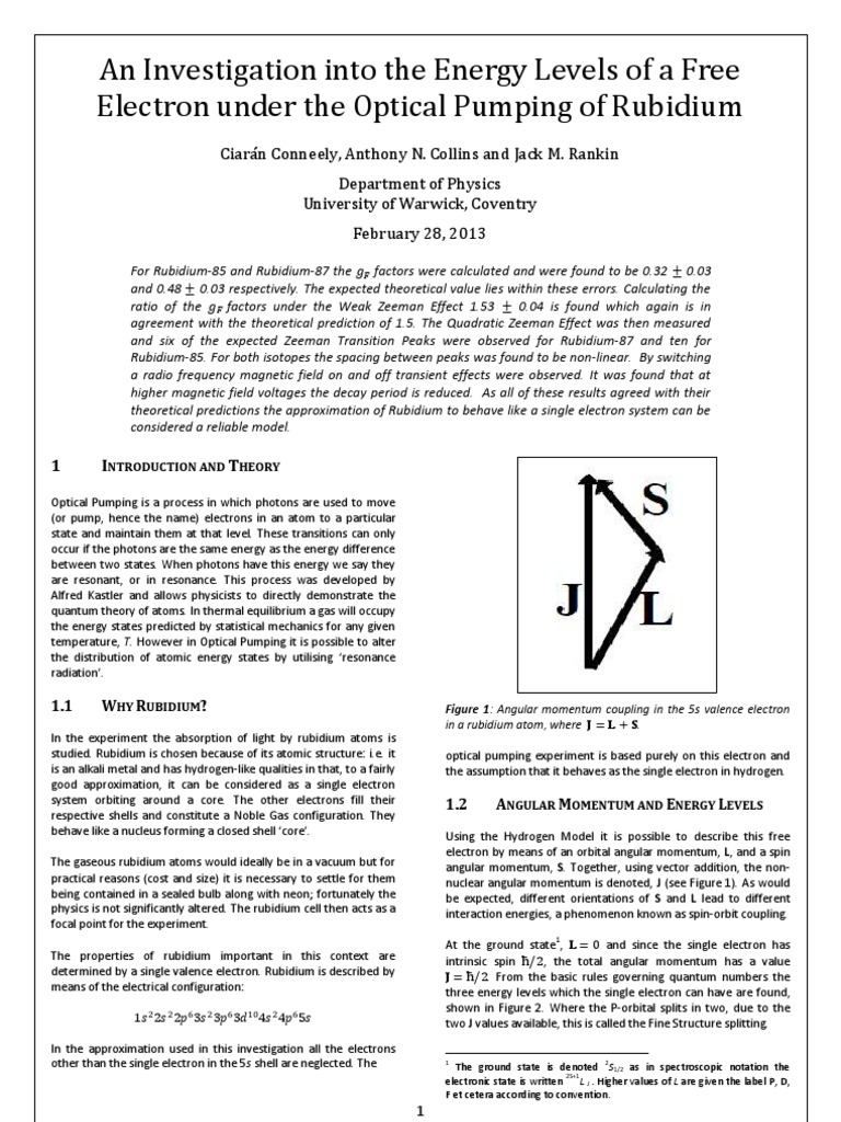 An Investigation Into The Energy Levels of A Free Electron Under The ...