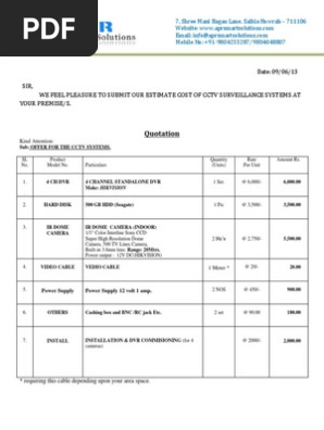 Cctv Quotation By Apr Smart Solution Pdf Closed Circuit Television Digital Video Recorder