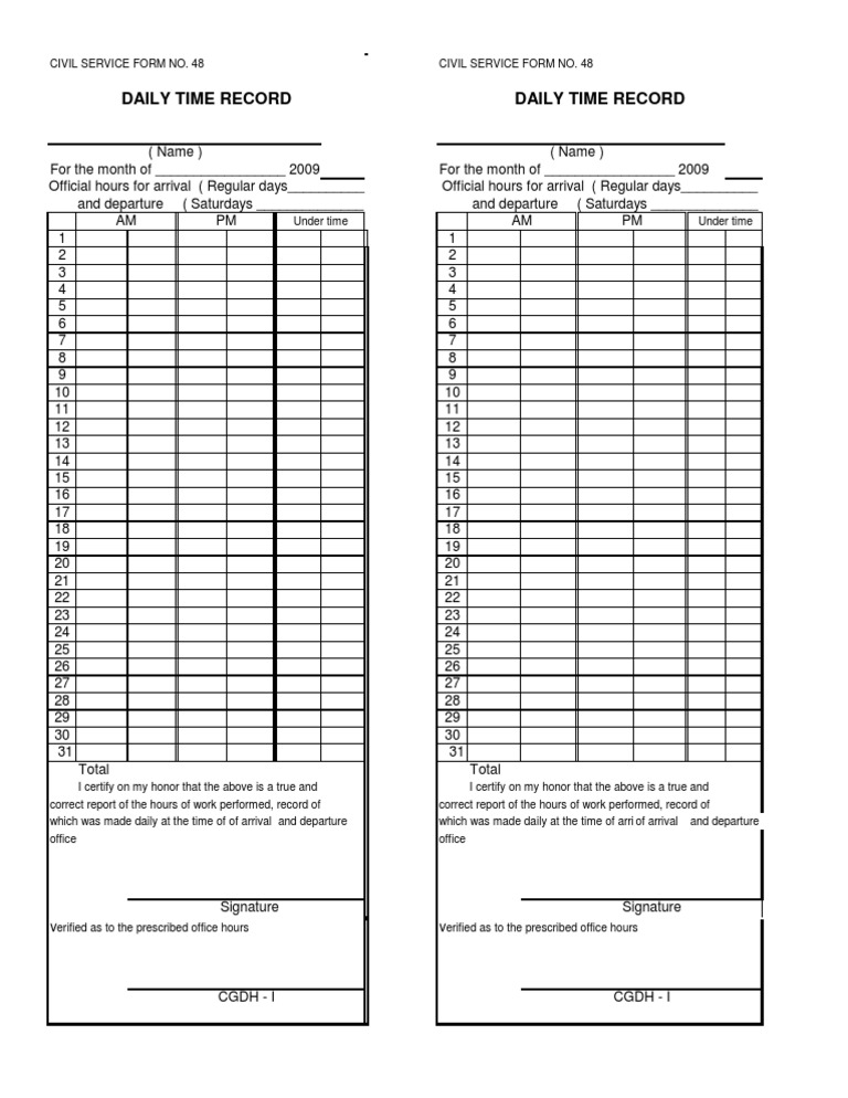 DTR Form PDF