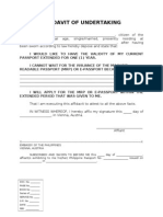 Affidavit of Undertaking (Extension of Validity of Passport)