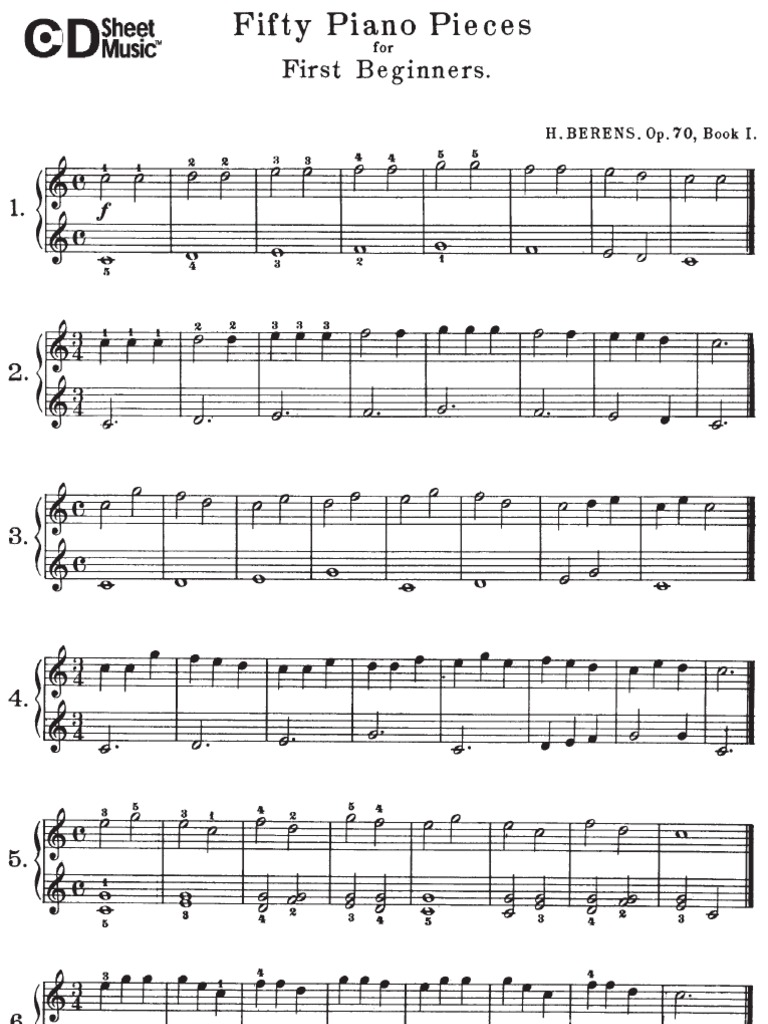 Berens 50 Piano Pieces For Beginners Op 70 Musical Compositions Classical Compositions