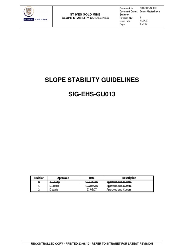 St Ives Gold Mine Slope Stability Guide | PDF | Geotechnical ...