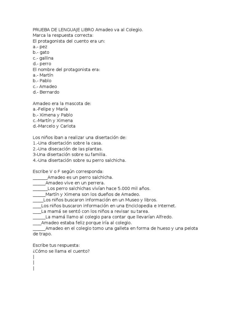 Amadeo va al Colegio PDF Ocio