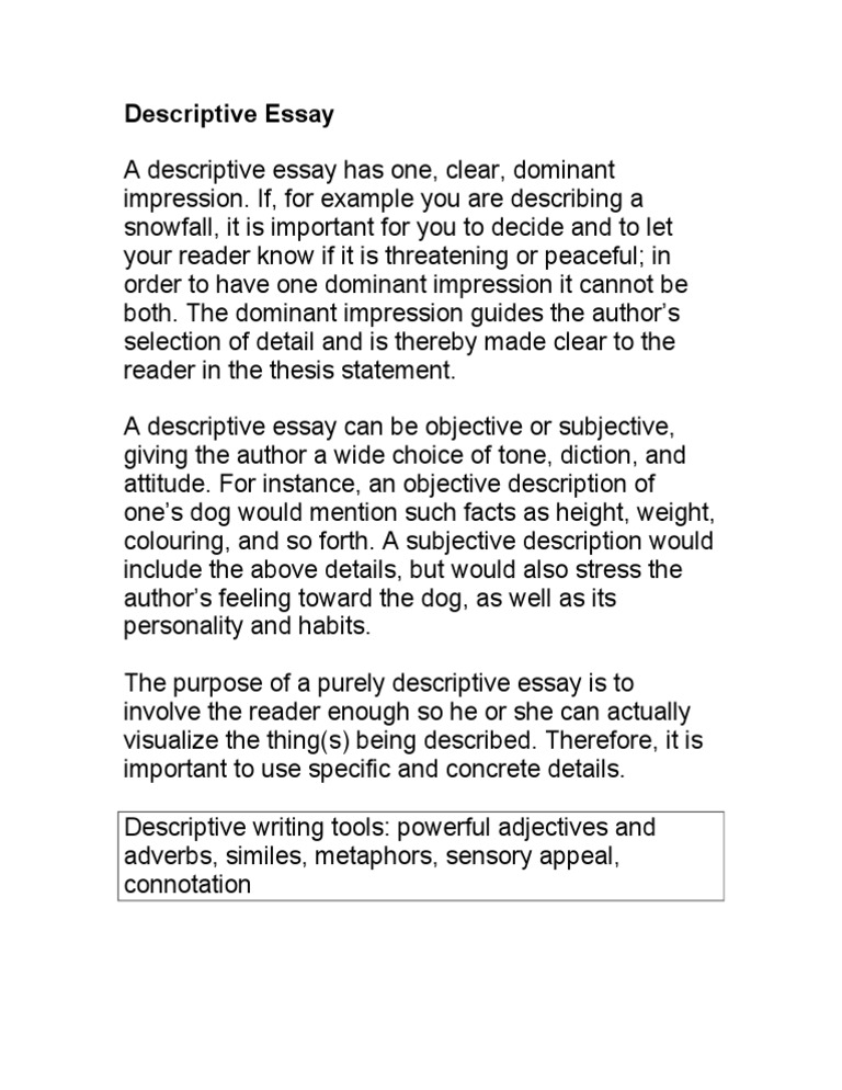 Descriptive Essay