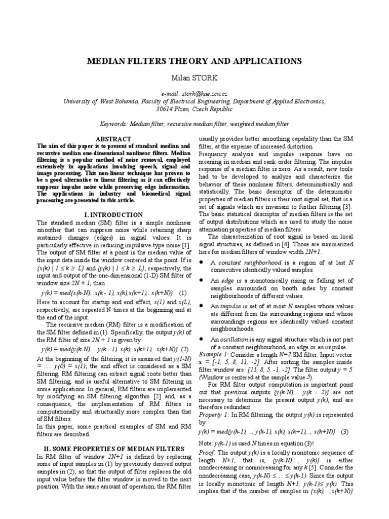 Median Filters Theory and Applications | PDF | Filter (Signal ...